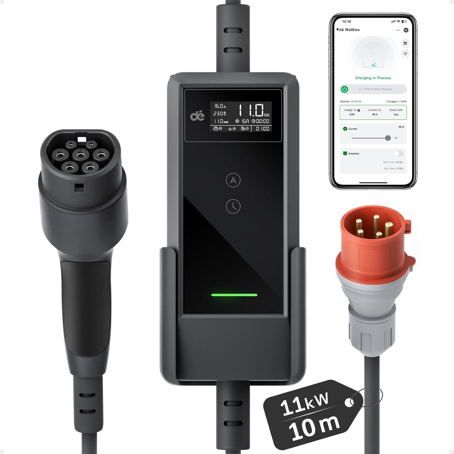 11 kW prijenosna stanica za punjenje električnih vozila + WiFi + App (10m)